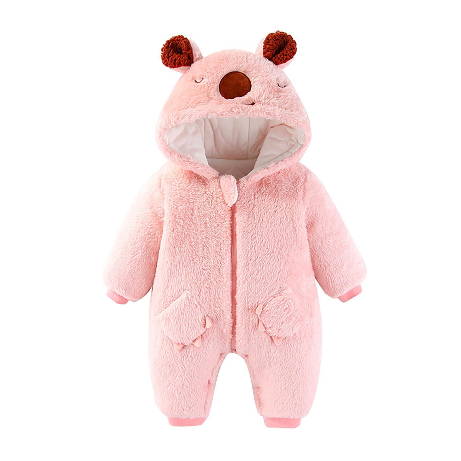 Baby Fleece Jumpsuit Newborn Jumpsuit with Bear Ear Hood Bodysuit Long Sleeve Infant Winter Coats Jumpsuit for Baby Girls 12-18 Months